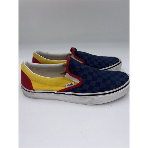 VANS OFF THE WALL CLASSIC SLIP ON BLUE GREY CHECK YELLOW SHOES M 10 - Picture 5 of 10